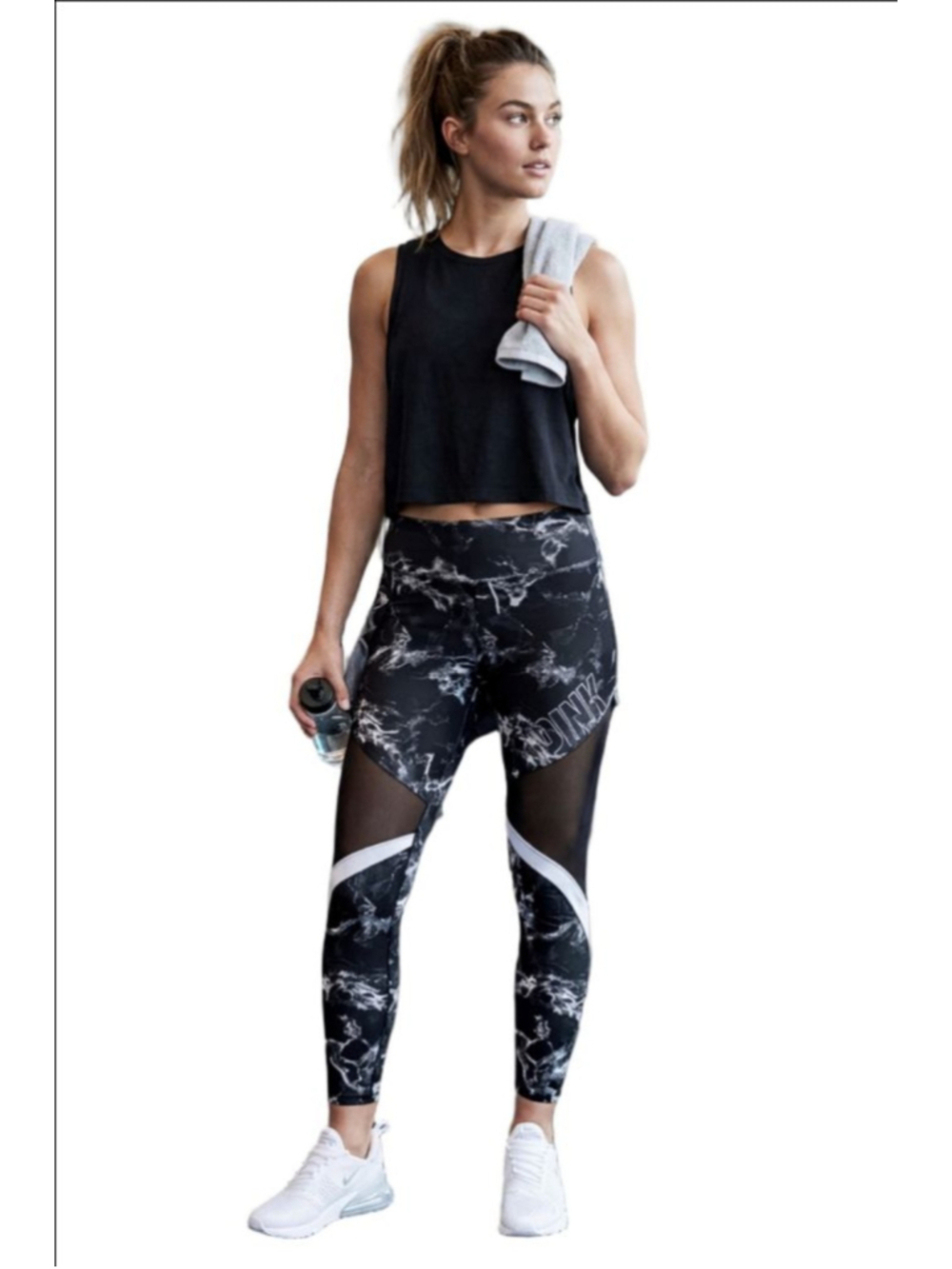 Women's PINK Black White Marble Print Leggings L
